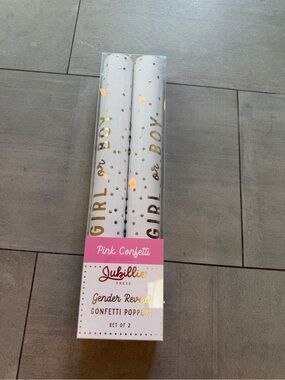 Pink Confetti Gender Reveal Confetti Poppers, Set of 2 w gold sparkling tubes